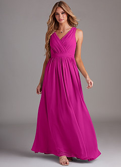 Azazie Kingsley Robes de demoiselle d'honneur Robe Trapèze en Mousseline de soie Dentelle Fuchsia image3