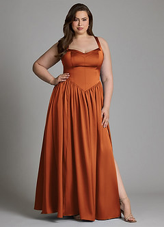 Azazie Francis Bridesmaid Dresses Cinnamon A-Line Corset Stretch Satin Dress image12