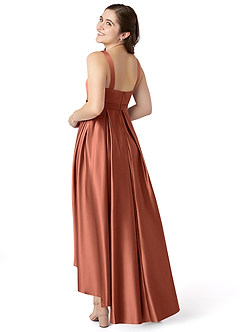Azazie Inaya Junior A-Linie Gürtel/Schärpe Stretch-Satin Kleid Lehm image3