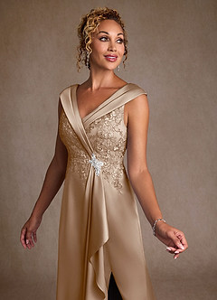 Azazie Santa Monica Mother of the Bride Dresses Taupe A-Line Lace Dress image5
