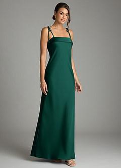 Azazie Ellia Bridesmaid Dresses Emerald Sheath Bow Stretch Satin Dress image3