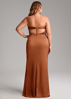 Azazie Leonis Bridesmaid Dresses Copper Mermaid Pleated Stretch Satin Convertible Dress image9