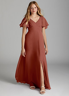 Azazie Kimber Junior Bronzer A-Line Pleated Chiffon Dress image1