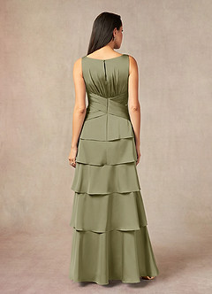 Azazie Viola Mother of the Bride Dresses Pistachio A-Line Pleated Stretch Satin Dress image3