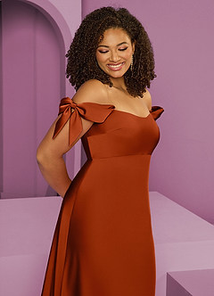 Barbie ♥ Azazie Bridesmaid Dresses Paprika Sheath Off the Shoulder Stretch Satin Convertible Dress image12