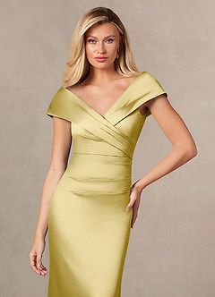 Azazie Ludlow Mother of the Bride Dresses Lemon Sorbet Mermaid Pleated Stretch Satin Dress image6
