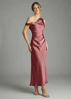 Azazie Emerson 신부 들러리 드레스 인어 오프 더 숄더 스트레치 새틴 발목 길이 드레스 image3