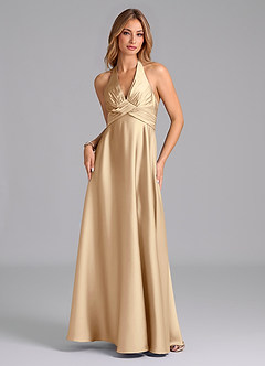 Azazie Tessie Brautjungfernkleider A-Linie Plissee Stretch-Satin Kleid Champagner image6