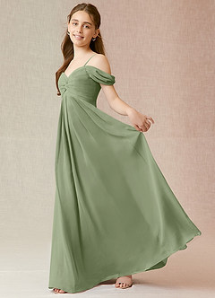 Azazie Kaitlynn Junior Pistachio A-Line Off the Shoulder Chiffon Dress image3