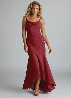 Azazie Summer Brautjungfernkleider Meerjungfrau-Linie Schaufel Kutte Chiffon Kleid Granatapfelrot image4