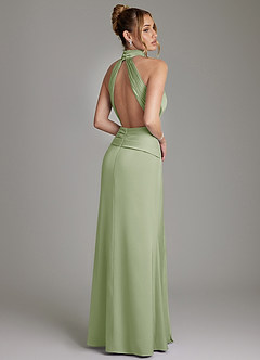 Azazie Gracelynn Bridesmaid Dresses Dusty Sage Sheath Pleated Stretch Satin Dress image9