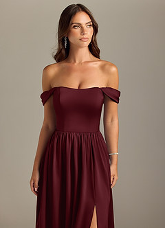 Azazie Calianna Bridesmaid Dresses Cabernet A-Line Off the Shoulder Stretch Satin Convertible Dress image4