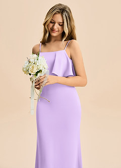 Azazie Galene Junior Havfrue Stræk satin Gulv-længde Junior brudepige Kjole image5