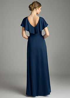 Azazie Lainey Vestidos de damas de honor Vestido de Azul Marino Oscuro de Satén Elástico de Corte en A con Con bolsillos image7