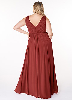 Azazie Tanicia Brautjungfernkleider A-Linie V-Hals Gefaltet Gittergewebe Kleid Rost image6