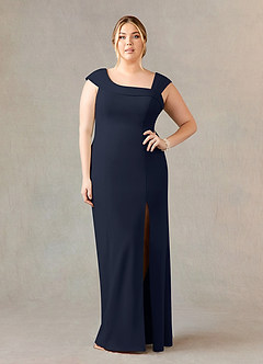 Azazie Ellen Mother of the Bride Dresses Dark Navy Sheath Side Slit Stretch Crepe Dress image7