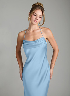 Azazie Mae Bridesmaid Dresses Powder Blue Mermaid Pleated Stretch Satin Dress image3