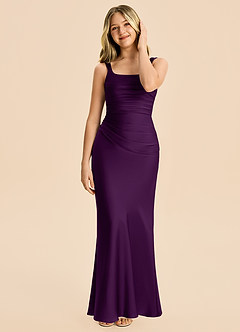 Azazie Agustina Junior Grape Sheath Pleated Stretch Satin Dress image3