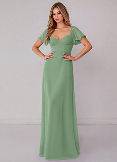 Azazie Fatima Bridesmaid Dresses Matcha A-Line with Pockets Chiffon Dress image2