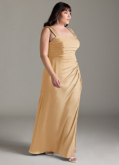 Azazie Jesaphine Brautjungfernkleider Etui Schleifen Stretch-Satin Kleid Gold image10