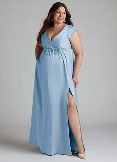 Azazie Allessia Robes de demoiselle d'honneur de maternité Robe Trapèze Plissée Longueur ras du sol Satin extensible image10