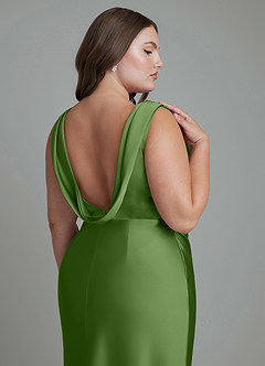 Azazie Kieryn Bridesmaid Dresses Basil Mermaid Pleated Stretch Satin Dress image14