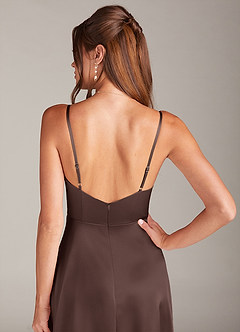 Azazie Sarella Bridesmaid Dresses Ganache A-Line Pleated Stretch Satin Dress image5
