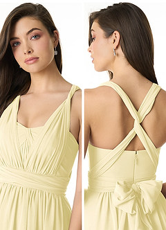 Azazie Olani Bridesmaid Dresses Lemon Sorbet A-Line One Shoulder Chiffon Convertible Dress image5