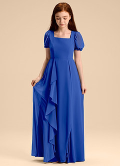 Azazie Priya Junior Abito A-Line in Chiffon Blusa Blu Reale image5