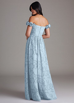 Azazie Autumn Bridesmaid Dresses Sky Blue A-Line Off the Shoulder Floral Burnout Convertible Dress image3