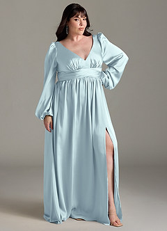 Azazie Norah Robes de demoiselle d'honneur Robe Trapèze en Satin extensible Brume image9