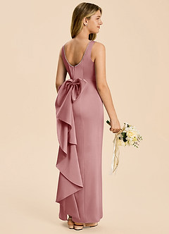 Azazie Emi Junior Dusty Rose Sheath Bow Stretch Satin Dress image1