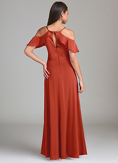 Azazie Dakota Bridesmaid Dresses Rust A-Line Off the Shoulder Stretch Satin Dress image2