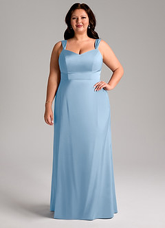 Azazie Denice Bridesmaid Dresses Powder Blue Sheath Pleated Stretch Satin Dress image8