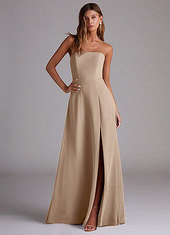 Azazie Wren Brautjungfernkleider Wandelbar A-Linie Seitliche Cut-Outs Chiffon Kleid Taupe image5