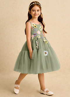 Azazie Osea Flower Girl Dresses Pistachio Ball-Gown Pleated Tulle Dress image5