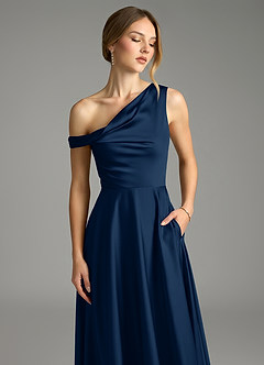 Azazie Xanthe Brautjungfernkleider Eine Linie Schulterfrei Stretch-Satin Kleid Dunkelmarine image5