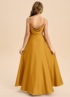 Azazie Bug Junior Butterscotch A-Line Pleated Stretch Satin Dress image1