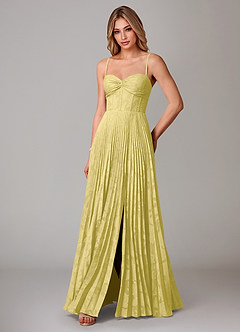 Azazie Akiko Bridesmaid Dresses Canary A-Line Sweetheart Neckline Floral Burnout Dress image4
