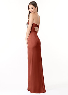 Azazie Leonis Bridesmaid Dresses Terracotta Mermaid Pleated Stretch Satin Convertible Dress image7