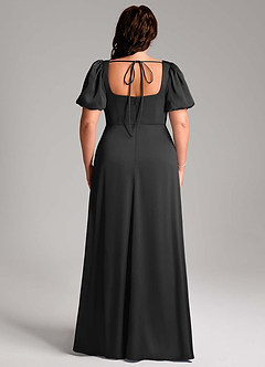 Azazie Fyona Bridesmaid Dresses Black A-Line Pleated Stretch Satin Dress image9