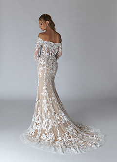 Azazie Solaris Wedding Dresses Diamond White Nude A-Line V-Neck Sequins Tulle Dress image4