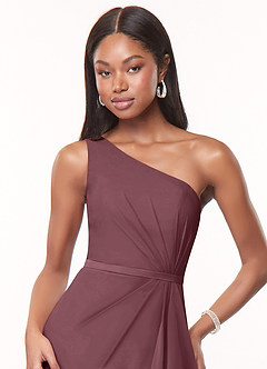 Azazie Liza Bridesmaid Dresses Sangria Mermaid One Shoulder Chiffon Dress image10