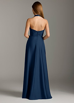 Azazie Tessie Bridesmaid Dresses Dark Navy A-Line Pleated Stretch Satin Dress image2