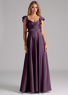 Azazie Leilani Bridesmaid Dresses Plum A-Line Ruched Stretch Satin Dress image3