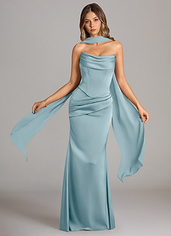 Azazie Sorrel Bridesmaid Dresses Moody Blue Mermaid Strapless Stretch Satin Convertible Dress image1