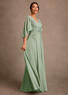 Azazie Tilda Brudens mor kjoler A-Line Blonder Chiffon Gulv-længde Kjole image3