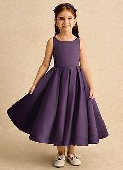 Azazie Babs Blumenmädchenkleider Ballkleid Plissee Matte Satin Kleid Pflaume image2