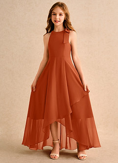 Azazie Boop Girls Formal Flower Girl Dresses Burnt Orange A-Line Bow Chiffon Dress image5