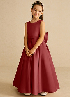 Azazie Pipsy Flower Girl Dresses Rust A-Line Bow Matte Satin Dress image4